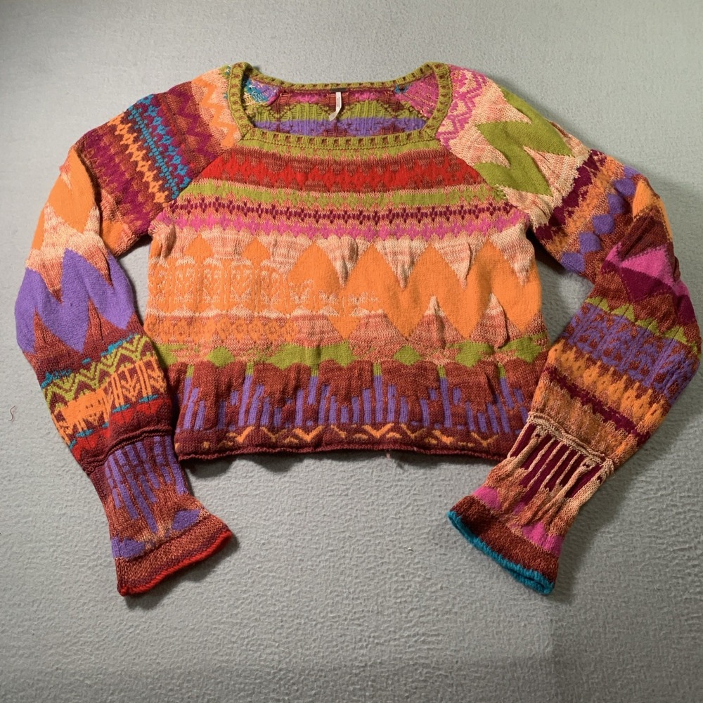 Free People Favorite Things Sweater Women Large Multicolor Fair Isle Wool Blend